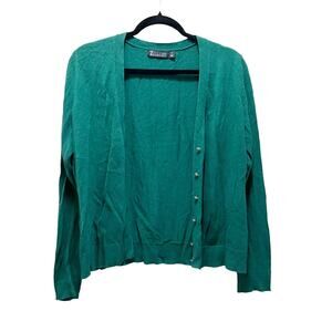 7th Avenue Design Studio Cardigan Sweater Green Knit V-Neck Button Front Sz XL